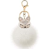 JOUDOO Rabbit Ball Keychain with Rhinestone Fox Head Keyring GJ-001 (White 2)
