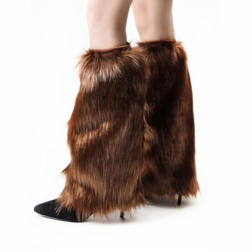 Image of Fur Leg Warmers Faux Fur Fluffy Leg Warmers, Fuzzy Over Boot Costume for Women Girls, Winter Long Boot Sleeves