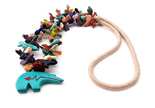 Hand Carved Zuni Bear With Mixed Animals Multicolored Fetish Necklace #TOP1