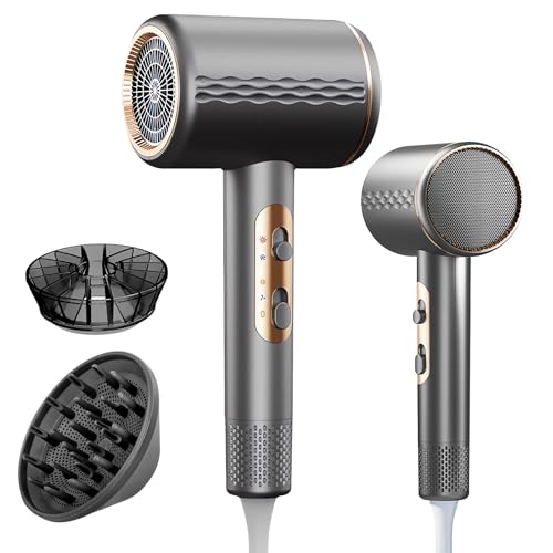 Sèche‑cheveux ionique professionnel 2400W Moteur AC, 3 Réglages Température 2 Vitesses, Bouton Air Chaud/Froid, 300M Ions Négatifs, Diffuseur Inclus pour...
