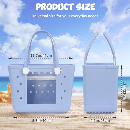 Beach Bags for Women, Beach Tote Waterproof Sandproof with Holes and Window, XL Rubber Tote Bag With Zipper Pocket4