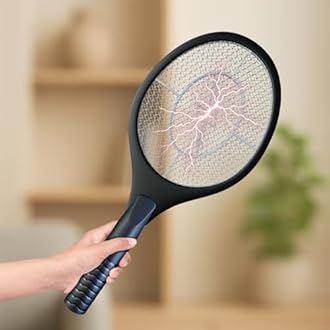 Bug Zapper Racket - Electric Fly Swatter & Mosquito Zapper for Indoor/Outdoor Insect Control - Battery-Operated Tennis Racket Zap - Lightweight & Portable High Voltage Bug Zapper - Black Mamba