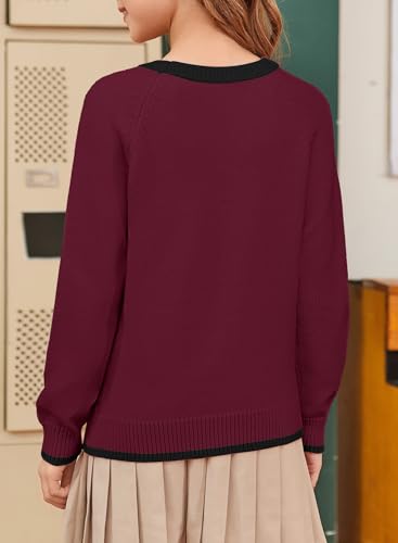 Girls Sweaters Preppy Crewneck Long Sleeve Knit Pullover Sweater 6-13 Years, Comfortable and Stylish2