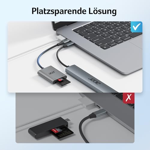 acer USB C SD Kartenleser, USB-C SD Micro SD Card Reader Aluminium Kartenlesegerät Typ C Speicherkartenleser Adapter für iPhone 17 16 15 Serie,Galaxy S24,iPad Pro,MacBook Pro,Surface Pro usw.