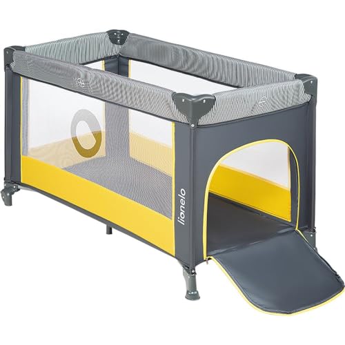 Lionelo Stefi Baby Kinderbett, Reisebett ab Geburt bis 15 kg, Seiteneingang, Sicherungssystem LockGuard, Blockade der Räder, Tragetasche, zusammenklappbar
