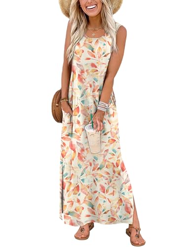 Image of WIHOLL Maxi Dress Summer Dresses 2026 Beach Vacation Clothes Sleeveless Sundresses with Pockets Boho S-3XL