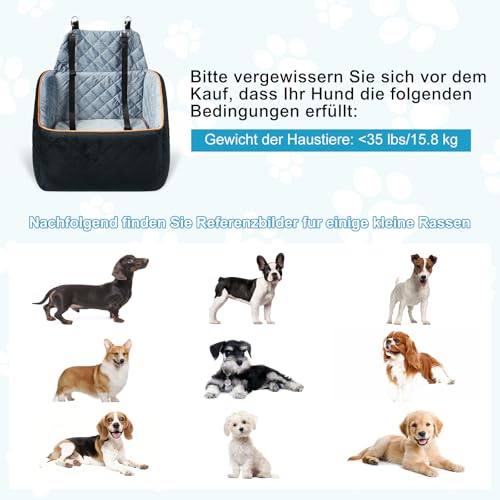 CEMOFE Hunde Autositz für Kleine Hunde bis 15.8 kg, Abnehmbar & Waschbarer Hundesitz Auto mit Welpenunterlagen, Tragbare Hundeautositz mit Sicherheitsleinen für Beifahrer und Rücksitz, S( 15.8kg)