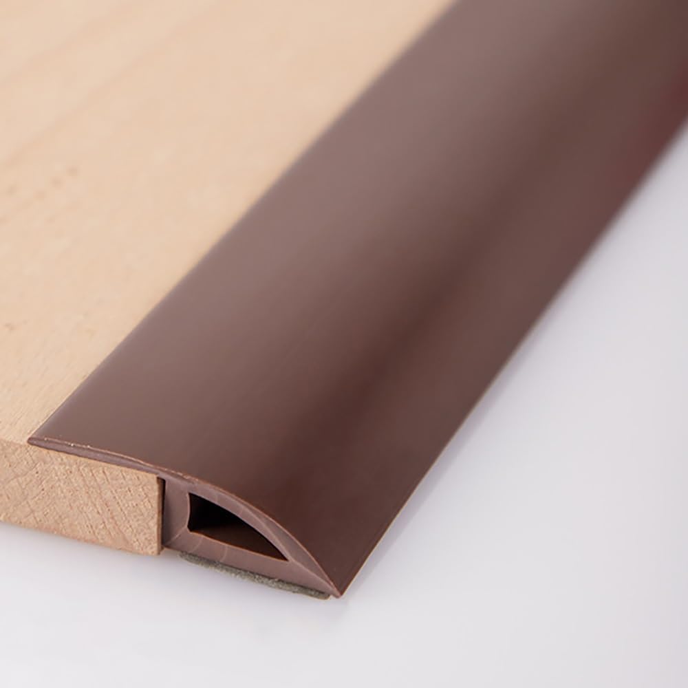 Floor Transition Strip, Rubber Threshold Ramps, Peel and Stick Molding Trim Strip Elegant Wood Grain Design, Smooth/Easy to Install(Brown,W35mm/H12mm)