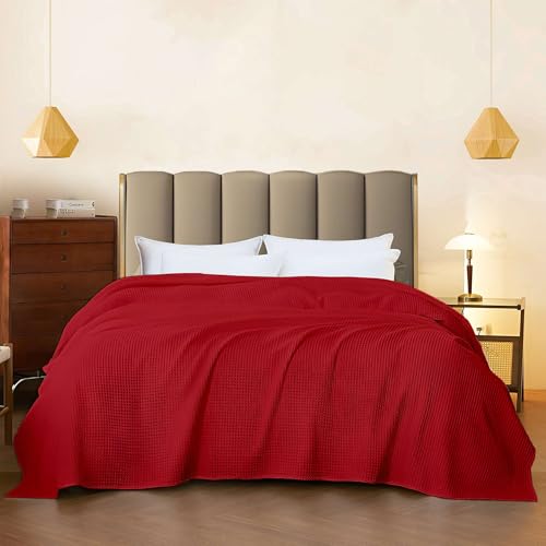 Image of Super Soft & Breathable 100% Microfiber Waffle Blanket - Throw Blanket and Quilt for Bed & Sofa Full Size - Candy Red