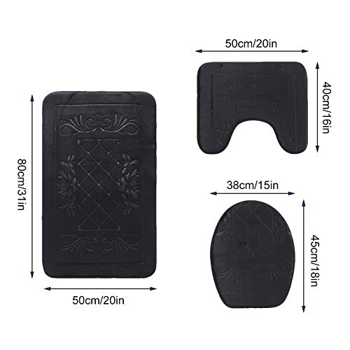 Badezimmer Badematte 3 Teilig Set, Abdeckungen Für Wc Zubehör, Flanell Saugfähig Badteppiche, Badvorleger Badgarnitur WC… – Bild 5