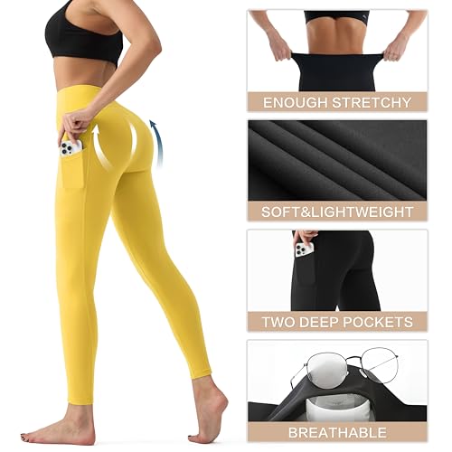 Image of YUDSUD High Waisted Leggings for Women with Pockets - Tummy Control Capris Yoga Pants for Workout Running Athletic Cycling