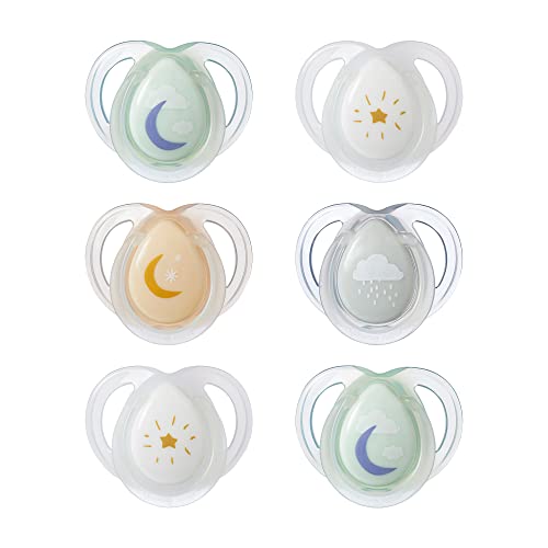 Image of Tommee Tippee Night Time Glow in The Dark Pacifiers, Symmetrical Design, BPA-Free Silicone, 0-6m, 6 Count