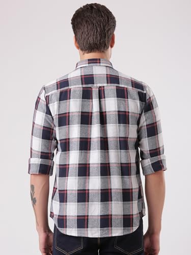 Image of TURMS Men's Casual Checks Shirts, Odor Control, Moisture Wicking, Button Down Collar, Cool Tech Cotton Fabric, Tailored Fit, Full Sleeve