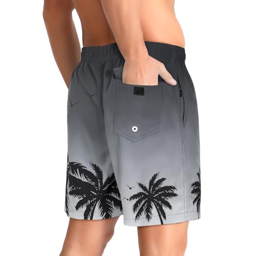 zeetoo Mens Swim Trunks with Compression Liner 5" Inseam Quick Dry Beach Shorts with Zipper Pockets4