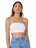 MakeMeChic Women's Fitted Crop Tube Top Basic Strapless Bandeau White S