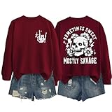 DUDIHOHX Sometimes Sweet Mostly Savage Sweatshirt for Women Retro Wildflower Graphic Shirt Funny Quote Casual Pullover
