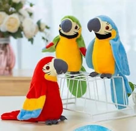 Image of PRIME Talking and Dancing Parrot Toy for Kids Soft Plush Musical Bird Toy with Preloaded Music /Songs, Voice Repeat and Dance Functions Funny Return Gift for Kids Multicolour Pack of 1 (Talking Parrot)