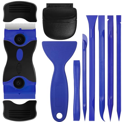 Image of Tallew 9 Pcs Plastic Scraper Set Paint Tool Non Scratch Putty, Dark Blue