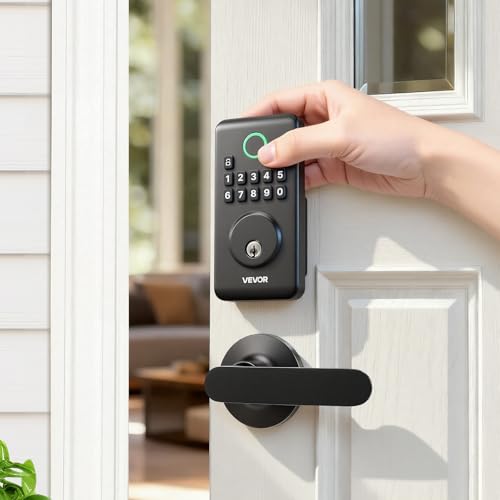 VEVOR Keyless Entry Door Lock with Handle Set, Electronic Keypad Deadbolt with Lever Handles, Pioneering Easy-Grip Design, Customizable User Codes, Keyed Entry, Auto Lock, Anti-Peeking, Matte Black by VEVOR - Used condition - CA$63.42