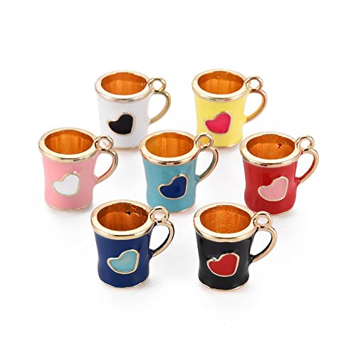 DanLingJewelry 20pcs Random Colors Small Coffee Cup Enamel Charms with Love Heart Mini Tea Cup Mug Pendants for DIY Jewelry Making