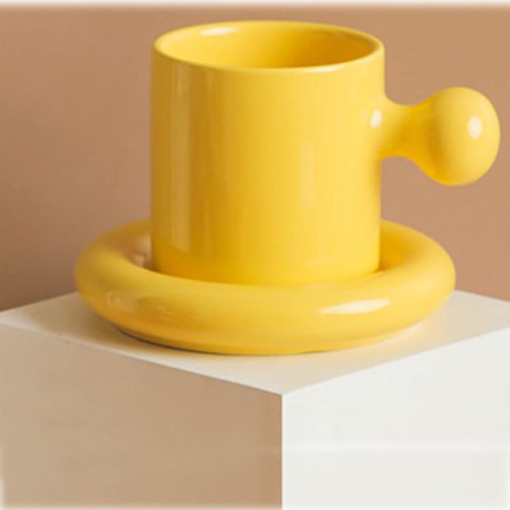 Kaffeetasse aus Keramik im Eigelb-Stil mit Untersetzer, kreatives Design, Büro, Kaffee, Haferflocken, Frühstück, Paar, Geschenkbecher (Eigelb)