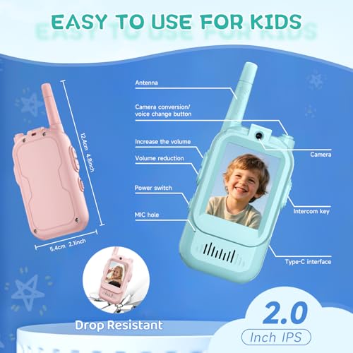 Image of Kids Video Walkie Talkies, 2 Pack Long Range Walkie-Talkie for Kids, Rechargeable Video Call Toys for Indoor, Camping, Hiking, Travel, Christmas Birthday Gift for Boys Girls Age 3-5 (Blue /Pink)