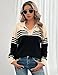 CiCiBird Women 2024 Trendy V Neck Sweater Color Block Polo Long Sleeve Shirt Fall Striped Pullover Sweaters Apricot Black M