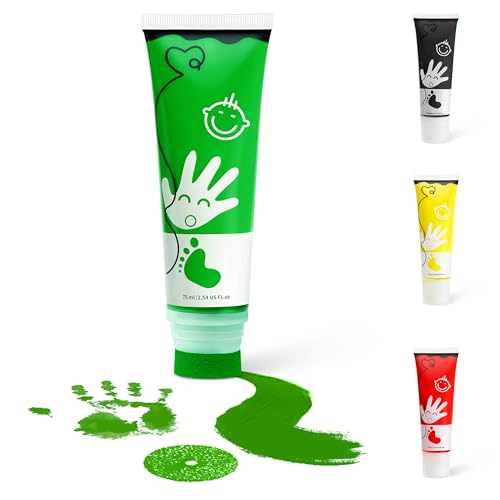 TOGOU2S Fußabdruck Farbe Baby mit Schwammkopf Handabdruck Baby Pfotenabdruck set Hund Fingerfarben Kinder Babysichere Farbe Stempel Ungiftig Säurefreie Leicht Abwaschbar 75ml Grün