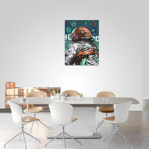 Space Wall Art Banksy Astronaut Pictures Wall Decor Street Graffiti Painting Art Funny Pop Prints Abstract Colorful Spaceman Framed Artwork For Bedroom Living Room Office Ready To Hang 12"X16" #TOP3