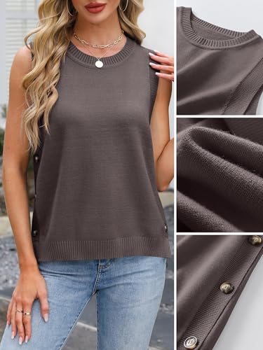 Image of ANRABESS Womens Sweater Vest Summer Sleeveless Crewneck Ribbed Knit Side Button Loose Pullover Tank Tops 2026 Fall Outfits
