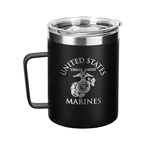 Military Gift Shop 12 Oz Usmc Black Double Wall Vacuum Insulated Stainless Steel Marine Corps Coffee Tumbler Travel Mug #TOP6