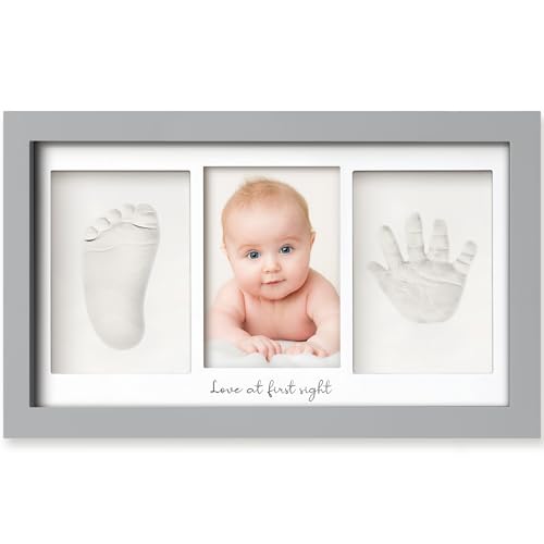 Image of KeaBabies Baby Hand and Footprint Kit - Clay Handprint Keepsake Frame, Newborn Nursery Picture Frame, Personalized New Mom Gifts for Baby First Christmas Shower (Cloud Gray)