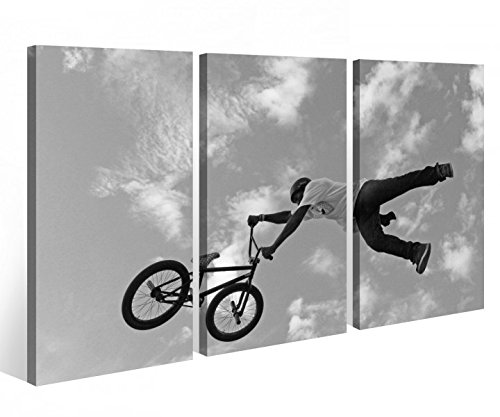 Leinwandbild 3 Tlg. Fahrrad BMX Mountainbike Sport bike Leinwand Bild Bilder Holz fertig gerahmt 9P819, 3 tlg BxH:90x60cm (3Stk 30x 60cm)