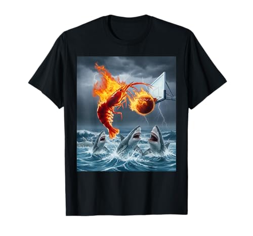 Shrimp Dunking Basketball Hilarious Brainrot Shark Meme T-Shirt