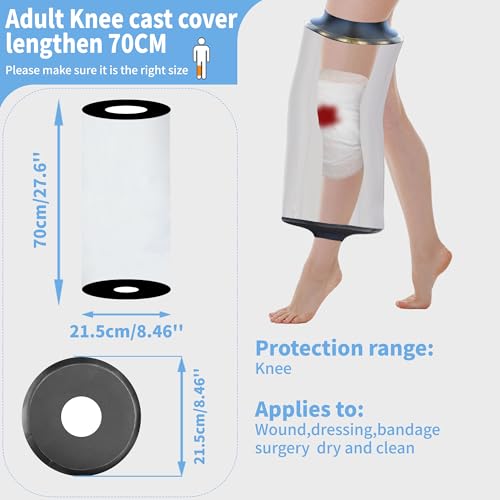 KEEFITT Knee Cast Cover for Shower Large Size KT1186, Waterproof Shower Bandage and Cast Protector for Knee Replacement Surgery, Wound, Burns Watertight Protection Reusable (Large-70cm Long)
