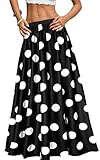 Sinono Women's Chiffon Stripe Maxi Skirt High Waist Mopping Floor Skirts (Small, Black Dot)