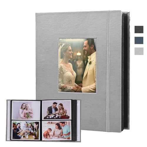 Fotoalben, 15,2 x 10,2 cm, 200 Fotos, zum Einstecken, anpassbarer Einband, Leder-Hardcover, Bilderalben mit Bändern für Hochzeitsalben, Jahrestag, Familienfotobücher, Babyalben und Reiseerinnerungen
