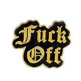 LLYANZ Metal Gold Silver Plated Old English Font Fuck Off Words Enamel Lapel Brooch Pin (Gold)