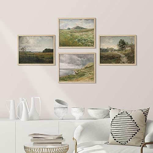 SIGNWIN Framed Poster Rural Countryside Flower Landscapes Wilderness Nature Illustrations Fine Art Decorative Country/Farmhouse Vintage for Living Room, Bedroom, Office - 11"x14"x4 Natural
