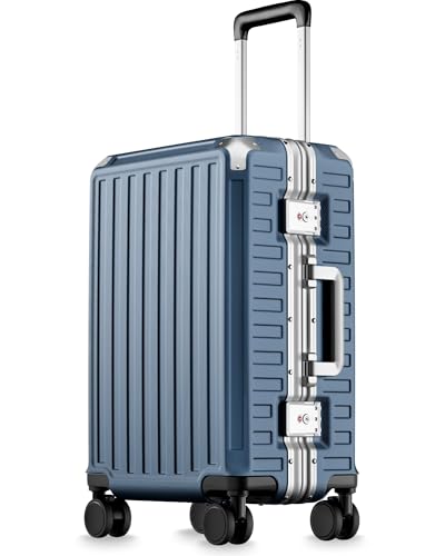 Image of Carry On Luggage with Spinner Wheels, 8010S Aluminum Frame Zipperless Polycarbonate Hard Shell Suitcase (ZX-Core, Blue, 20 Inch)