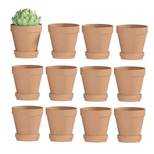 Fcacti 3 Inches Small Terracotta Pots with Saucer 12 Pack 3 Terra Cotta Planter with Drainage Holes Small Clay Flower Pots for Plants Succulents Crafts Wedding Favor