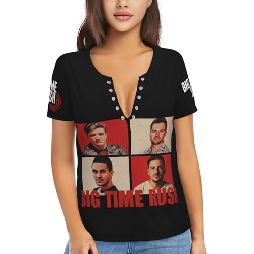 Photo de Big Rock Time Music Rush T-Shirt Sexy à col en V Profond pour Femme – T-Shirt à Manches Courtes avec Motif de Groupe de Rock – Haut...