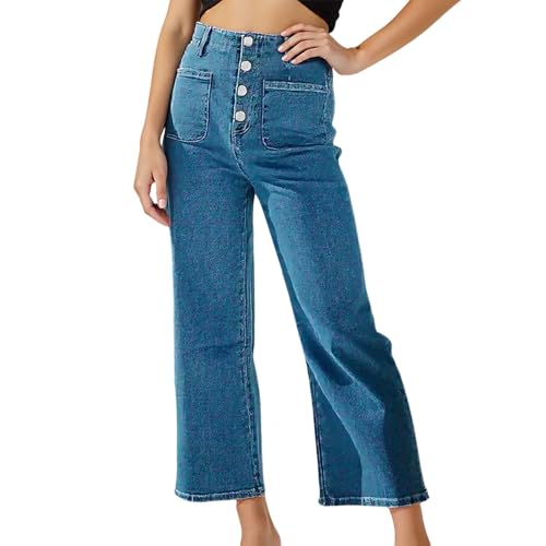 Jeans Baggy Femme Coupe Droite Jean Large Taille Haute Extensible Confort