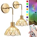 SLYWISE Battery Operated Wall Sconce, Wireless Wall Sconces Set of Two Battery Operated, RGB Color Changing Dimmable Battery Operated Sconces with Remote for Bedroom Living Room, Easy to Install