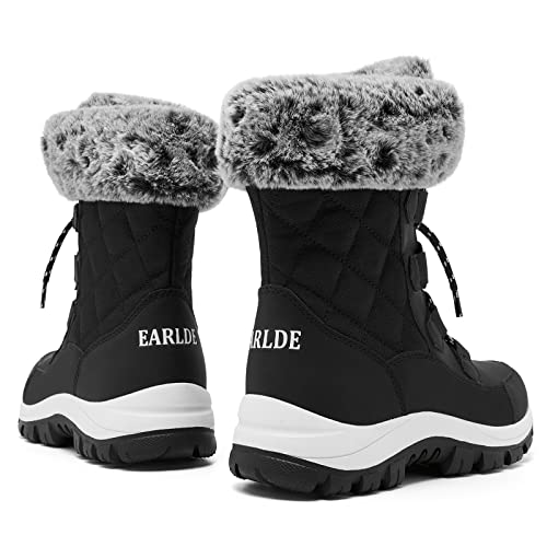 EARLDE Women’s Snow Boot With Waterproof Lace Up Mid-Calf Outdoor Winter Deep Tread Rubber Sole