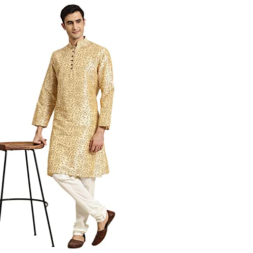 Image of SOJANYA Men's Silk Blend Printed Since 1958 Kurta Churidar Pyjama Set