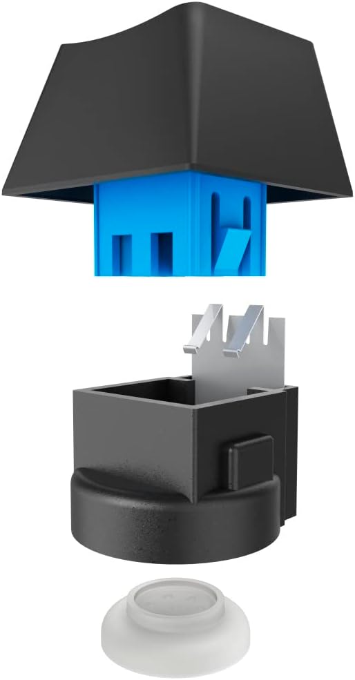 Exploded view of a semi-mechanical keycap showing its components