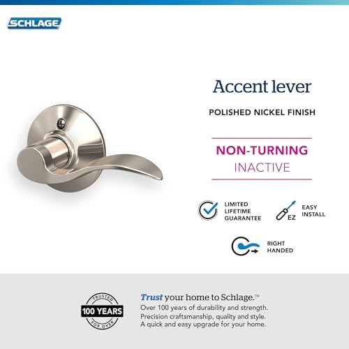Image of SCHLAGE Accent Lever Non-Turning Lock in Polished Nickel - Right Handed - F170 ACC 618 RH