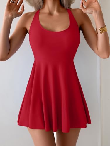 Image of B2prity Women's One Piece Swimsuits Tummy Control Skirt Swimdress Red