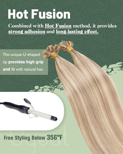 Ugeat 22 Inch Keratin Hair Extensions Real Human Hair Ash Blonde U Tip Hair Extensions Human Hair Highlights Ash Blonde with Bleach Blonde for Women Add Length 50S 50G - Image 4